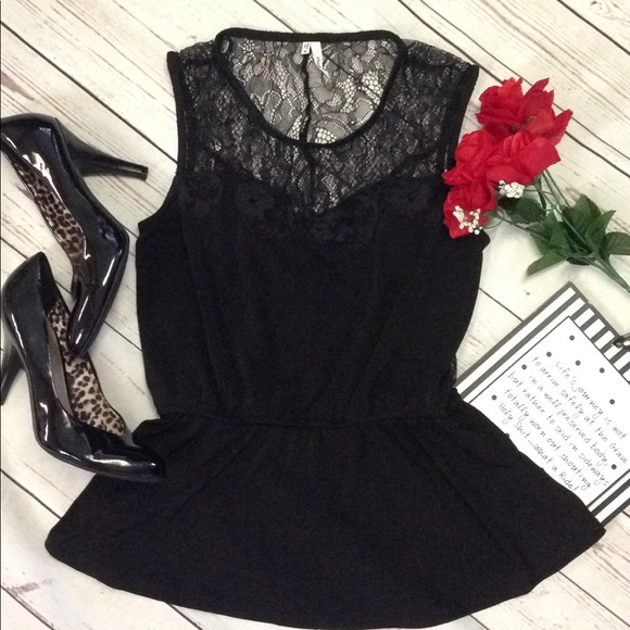 Studio Y Tops - Peplum lacy black tank